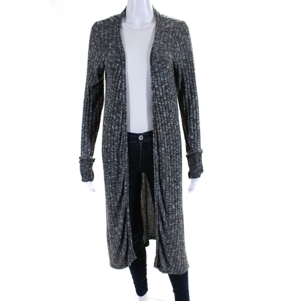 Friday Project Women's Round Neck  Open Front Long Cardigan Sweater Gray Size M
